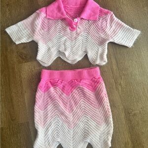Posh By V Pink Ombre Knit Two-Piece Set - Cropped Top & Skirt
